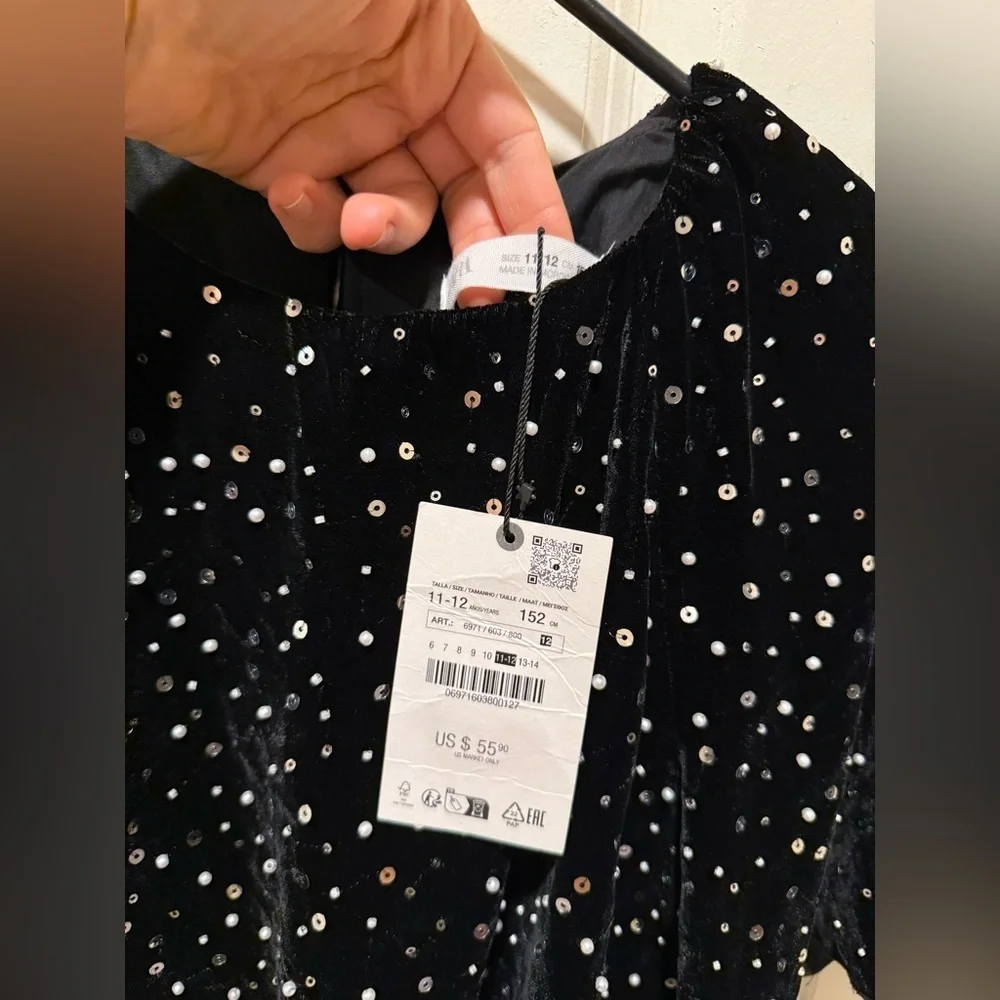 NWT ZARA‎ Kids Sequin Velvet Jumpsuit Girls Party Holiday , size 11-12 Years - Picture 5 of 13